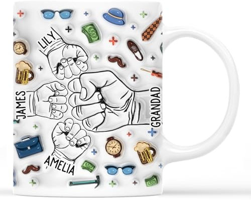 Personal Chic Personalised Mug Grandad, Daddy Holding Hands - Personalised Gifts, Daddy Mug, Grandad Personalised Gifts, Dad Gifts from Kids (Model #4)