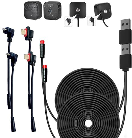 2 Pack 24.9ft/7.6m Power Charging Cable for Blink Outdoor 4(4th Gen)&Outdoor/Indoor (3rd Gen)&Blink XT2/XT,Weatherproof Extender Cable with Extra Type C and Micro USB Charging Connector Continuously