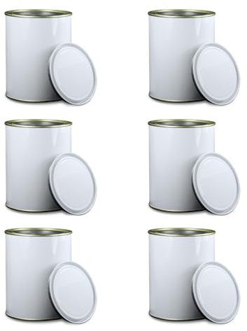 Empty 1000ml Metal Paint Bucket Tin Cans Complete With Lids, Pack of 6 Storage Containers for Solvent Paints
