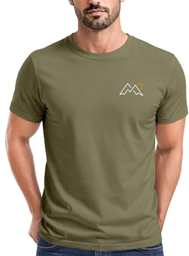 Neverless® Herren T-Shirt mit Berg-Logo Outdoor Grafikshirt mit Sonnen-Print auf der Brust Sommer Fashion