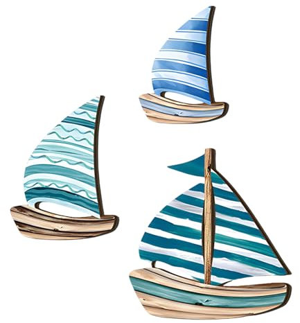 Forreen Segelboot Deko, 3er-Set Maritime Deko,Maritimes Wandobjekt in Form von Segelbooten,Wanddeko Outdoor,Strand-Wanddekor,für Wohnzimmer,Schlafzimmer,Badezimmer,Flur,Ferienhaus,Holzfarbe