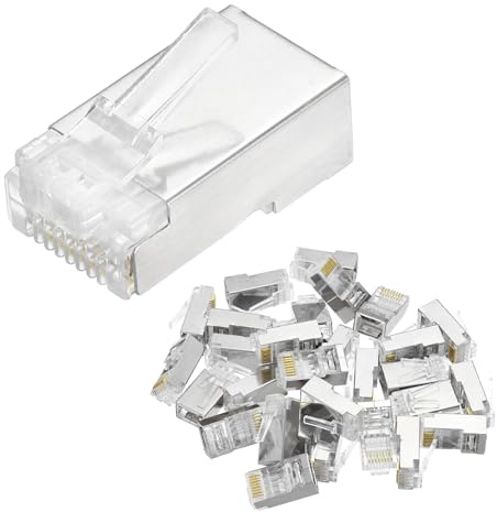 sourcing map 30pcs CAT6A RJ45 Pass Through Connectors, RJ45 STP/FTP 8P8C Gold Plated Plugs Silver for 24-26AWG Ethernet Cable