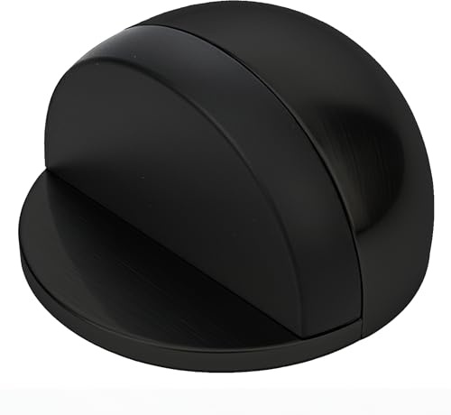 3M Self Adhesive Door Stop, 2-in-1 Installation with Tape or Screws, Floor and Wall Mounted Door Stopper with Noise Dampening Rubber, Door Stoppers for Skirtings (Black, Pack of 1 (Half Moon))