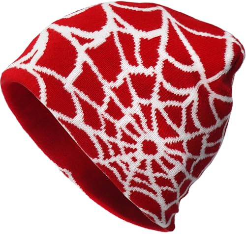 MESU Unisex Strickmütze Hip Hop Cap Slouchy Skull Cap für Damen Herren, rot / weiß, Einheitsgröße