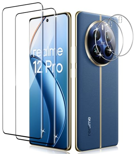 Liilaa Protector Pantalla para Realme 12 Pro/12 Pro Plus/12 Pro+ 5G con Protector Cámara, 9H Cristal Vidrio Templado, HD Clara, 2+2 Piezas