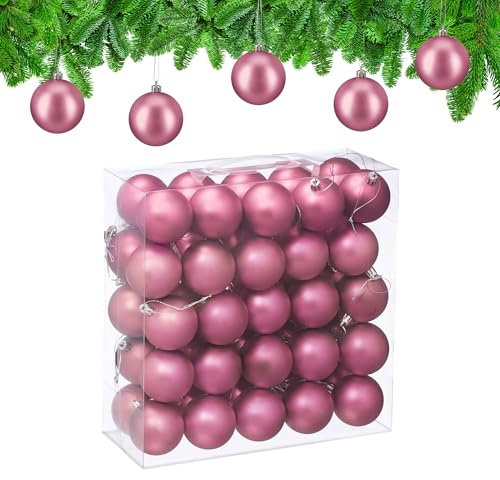 Relaxdays Weihnachtskugeln 50er Set, Weihnachtsdeko, Mattes Design, Christbaumkugel, Tannenbaumschmuck in ∅ 6 cm, rosa