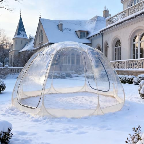 Pop-Up Transparente Zelt 3×3 m Sofort-Iglu für 4-6 Personen, wetterfestes Garten-Zelt mit 360° Blick, ideal für Camping, Sternenhimmel & Events (Kaki, 3m x 3m x 2.2m)