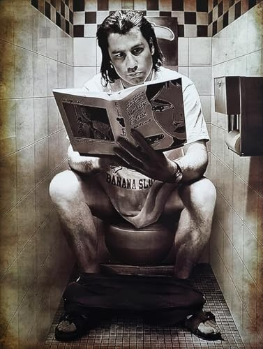 KUSTOM ART Dekoratives Wandposter Serie Schauspieler John Travolta im Badezimmer mit Zeitung Kunstdruck auf beschichtetem Papier 40 x 30 cm ohne Rahmen