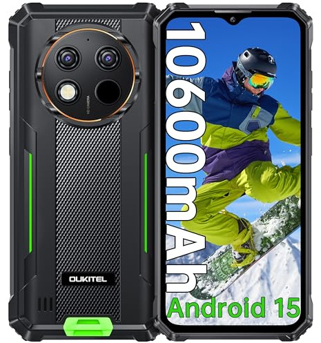 OUKITEL G1S Telephone Incassable 2026-8GO+128GO,10600mAh Telephone Portable Incassable Android 15,6.52 Pouce Telephone Portable Pas Cher 4G,13MP Caméra,Fingerprint/Face ID/GPS/NFC/2Ans Garantie,Vert