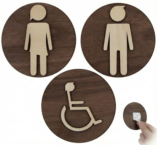 SOULVLAC Set da 3 Cartello Toilette in Legno, Adesivi per Bagno, Adesivi Bagno Originali: Uomo, Donna e WC per Disabili.
