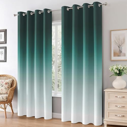 DSRDRFG Grün Farbverlauf Vorhänge Blickdicht 83x220cm(BxH) Moderne Schlichtheit Ombre Verdunkelungsvorhänge Gardinen mit Ösen, Kälteschutz Thermovorhang für Wohnzimmer Schlafzimmer, 2er Set