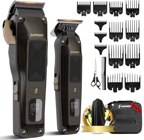 SUPRENT Professionelle Haarschneider Herren, Kabelloser Friseursatz | mit 6500 U/min Motor, Spaltlos Einstellbare Klingen, Schwarze Code-Aufsteckkämme & Tasche