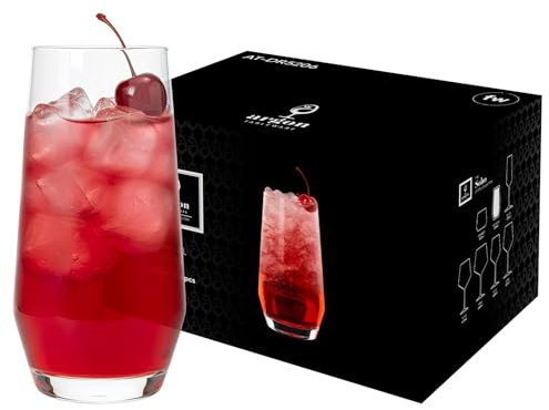Argon Tableware Soho Crystal Highball Glasses 375ml - Pack of 48, Lead-Free Crystal Tall Drinking Glass Set, Modern Angular Design, Thick Base, Gift Boxed Glassware for Cocktails & Home Bar