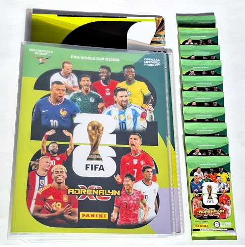 Adrenalyn XL World Cup 2026 - Sammelmappe mit Sammlermagazin/Checkliste, Spielfeld + 10 Booster Packs mit je 8 Trading Cards