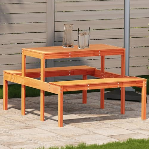 VIHHQGC Picknicktisch aus Massivholz Kiefer 110x134x75 cm Wachsbraun Outdoor Gartentisch mit robuster Lattenkonstruktion für Terrasse Garten rustikaler Holztisch