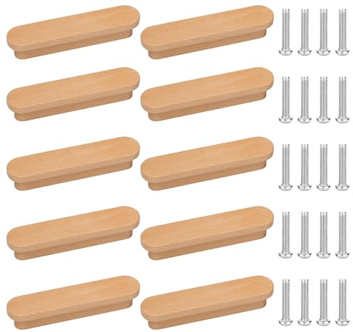 10 Pieza Tirador de Madera para Muebles Mango de Gabinete de Madera Agujero | Centro cajón de maderas para Orificio de 96 mm para Armarios, Oficinas y Cocinas