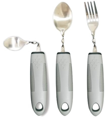 Easy Grip Adaptive Cutlery Set, 3-Piece with 42° Angled & Wide Handles - Designed to Assist with Grip Strength & Hand Stability, Ergonomic Eating Tools for Adults & The Elderly (Right-Handed)