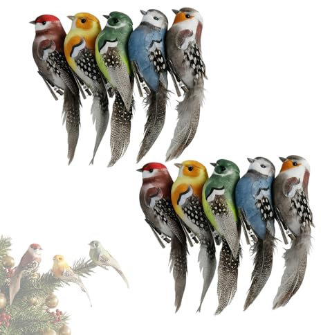 Zyrtkeriom Deko Vögel Mit Clip, 10 Stück Mini Künstliche Federvögel Zum Aufhängen, Perfekt Für Garten Frühling Party Dekoration - Hochwertige Deko Vögel Für Ihre Festlichkeiten