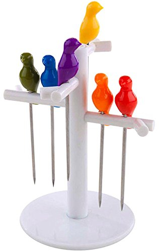 Balvi Tenedor Aperitivo Birdies con 6 Tenedores o Palillos metálicos con Forma de pajarito con Base e