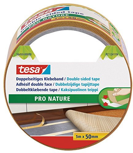 tesa Doppelseitiges Klebeband PRO NATURE - stark und vielseitig, als Verlegeband für Böden sowie zum Basteln geeignet - aus 100% recyceltem Kunststoff - 5 m x 50 mm