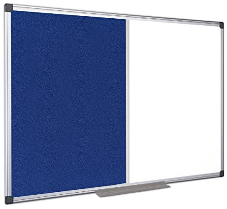 Bi-Office Maya Kombitafel, Halb Magnetisches Whiteboard, Halb Blaue Filztafel, Aluminiumrahmen, 60 x 45 cm