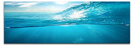 Paul Sinus Art Panoramabild auf Leinwand und Keilrahmen 150x50cm Meer Unterwasser Welle Sonnenlicht