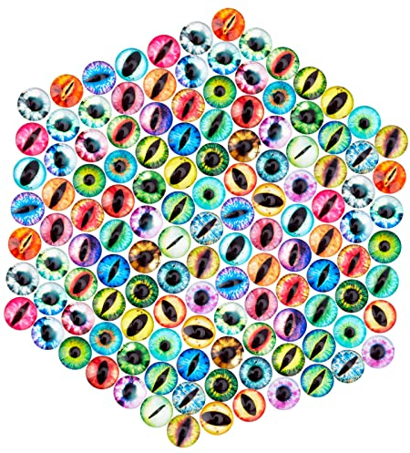 PH PandaHall 200Pcs 10mm Drachenaugen Glas Cabochons, Glasaugen für Handwerk Cabochons für Tiergläser Cabochon Augen Halbrunde Glaskuppel für DIY Requisiten Foto Halloween Schmuck Herstellung