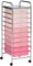 VonHaus Storage Trolley, 10 Drawer Pink Wheeled Makeup Trolley, Durable Storage with Plastic Drawers, Chrome Frame & 360° Wheels, Versatile Organiser for Bedroom, Bathroom, Home Office