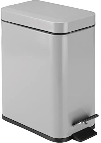 mDesign Pedal Waste Basket - Metal Waste Bin with Pedal, Lid and Plastic Bucket Insert - Perfect for Bathroom, Kitchen, and Office - Household Rubbish Bin with Ergonomic Design - Matte Grey
