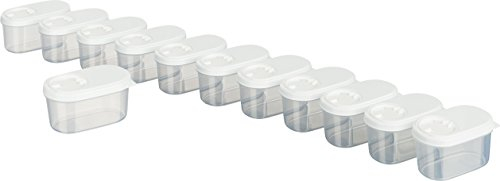 MiraHome Schüttdosen 0,14L 12er Set Weiß – Vorratsdosen mit Deckel luftdicht – Schüttdose für Gewürze & Lebensmittel – Frischhaltedosen mit Deckel – Aufbewahrungsbox mit Schüttfunktion
