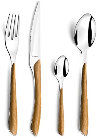 AMEFA - Ménagère 24 couverts de table pour 6 personnes - Eclat Nature - Acier inoxydable 18/0, Finition Brillante - Bois Clair