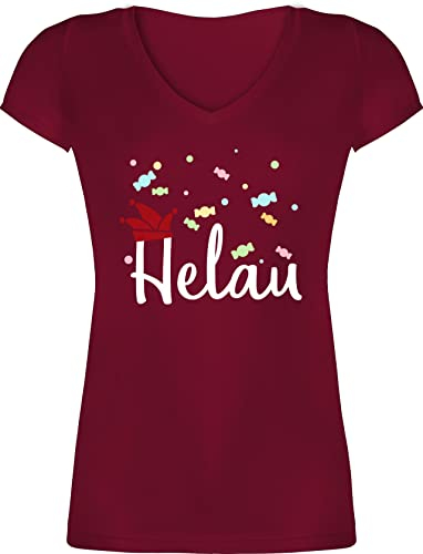 T-Shirt Damen V Ausschnitt - Karneval & Fasching - Helau - Alaaf Fastnacht Konfetti - XL - Bordeauxrot - t- Shirt karnevalsshirts costüm t - Karneval& kostùm mit v-Ausschnitt Outfit weiberfasching
