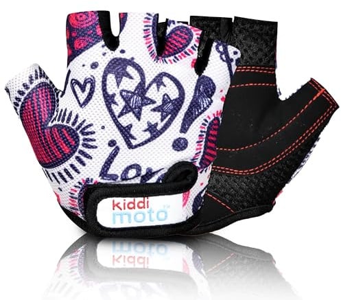KIDDIMOTO Kinder Fahrradhandschuhe Fingerlose für Jungen und Mädchen/Fahrrad Handschuhe/Bike Kinder Handschuhe (Love, S (2-5y))
