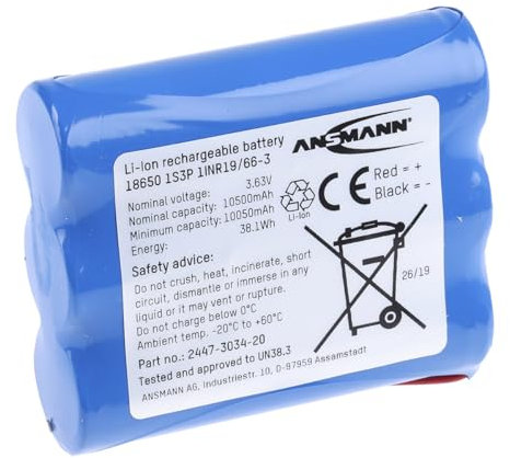 Ansmann 1S3P Akkupack 3X 18650 Kabel Li-Ion 3.6 V 10500 mAh