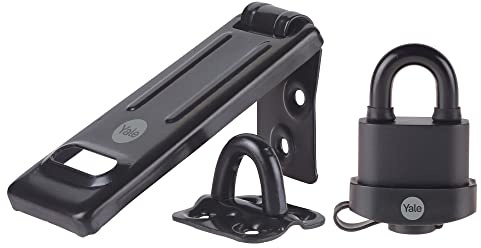 Yale - Y220B/51/118/HSP - Steel Hasp & Weatherproof Padlock - Outdoor use - Secure Gates - Secure Sheds - 3 Keys - High Protection