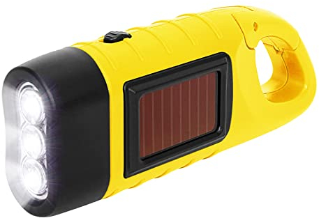 Lixada Lampe de Poche Rechargeable à Manivelle à Énergie Solaire, Lampe de Poche à Torche Dynamo d'urgence avec Clip pour Le Camping, Escalade en Plein air, Randonnée