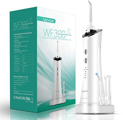 VOYOR-HEALTH Idropulsore Dentale Portatile, Pulizia Denti Idrogetto Professionale con Modalità Multiple, Ricaricabile Impermeabile IPX7 Irrigatore Dentale Orale per Cura Dentale WF300 (Bianco)