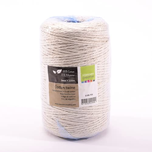 Vaessen Creative Spago Bianco, 1mm x 220m, Corda mix di Cotone per Macramè, Perline per Filettatura, Decorazioni Boho, Per Creare Braccialetti dell’amicizia e per Progetti Artistici Fai-Da-Te