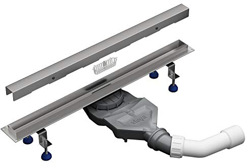 Aquabad Edelstahl schmale Duschrinne - Slim Pro, Länge 80 cm, Komplett Set inkl. Abdeckung/Blende: Bord, Siphon und Haarsieb
