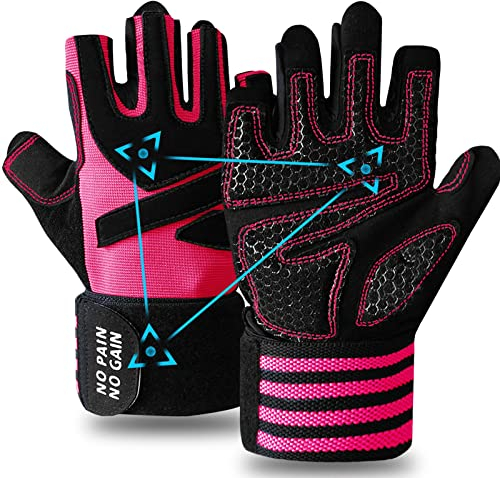 FINGER TEN Fitness Handschuhe Handgelenkschutz Trainingshandschuhe Damen Kraftsport Fitnesshandschuhe Halb Vollfinger Sporthandschuhe, für Gewichtheben (Halbfinger Rose, XS)