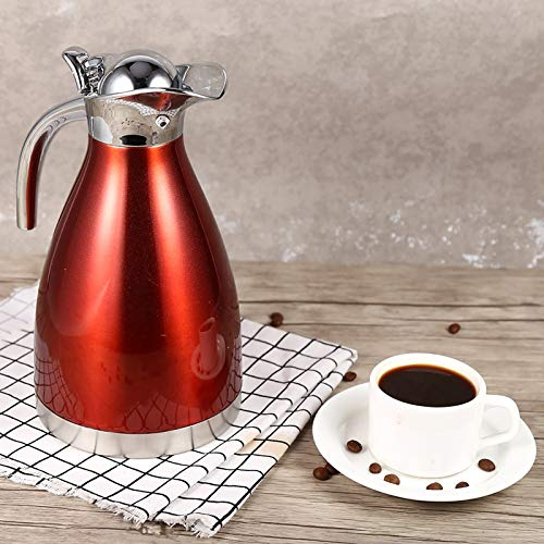 Tyenaza Jarra térmica de café, Tetera de Café de Acero Inoxidable Jarra Aislada al Vacío de Doble pared Botella de Agua Caliente para Té, Chocolate Caliente (#2L-rojo)