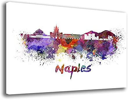 Printerland Quadro Moderno CITTA' città NAPOLI Quadri moderni da Parete XXL grande Stampa su tela Canvas Decorazione muro Murale Soggiorno Arredo Camera da letto Cucina (70x100 cm, napoli)