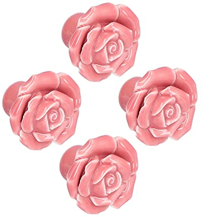4 STÜCKE Rose Shaped Ceramic Knob Schubladenschrank Griff Möbelgriff für Home Wohnzimmer Schlafzimmer(Rosa),Türschnalle
