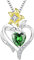 YL Collier Coeur Argent 925 couper Mai Pierres de Naissance Vert Oxyde de Zirconium Pendentif Fleur de Lys pour Femme, Chaîne 45+3CM