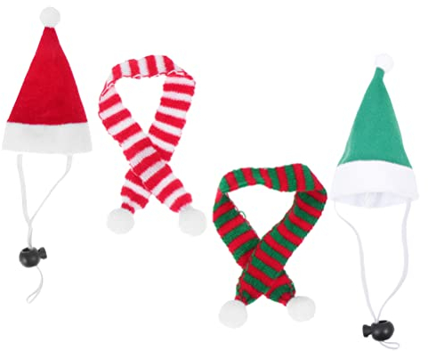 4Pcs Kleintier- PET Weihnachtsmütze mit Schale Weihnachtsmann- Mütze Meerschweinchen Weihnachtskostüm für Kleine Katze Kaninchen Hamster Meerschweinchen Hasen