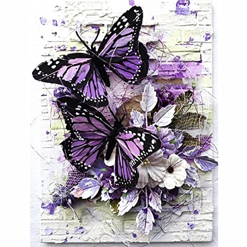 dogmoon Diamond Painting, 30x40cm 5D Adult Diamond Painting Kits, 5D Diamant Painting Bilder Full Round Drill Kits, DIY Cross Stickerei Malerei Kits für Home Wall Decor(Lila Schmetterling)