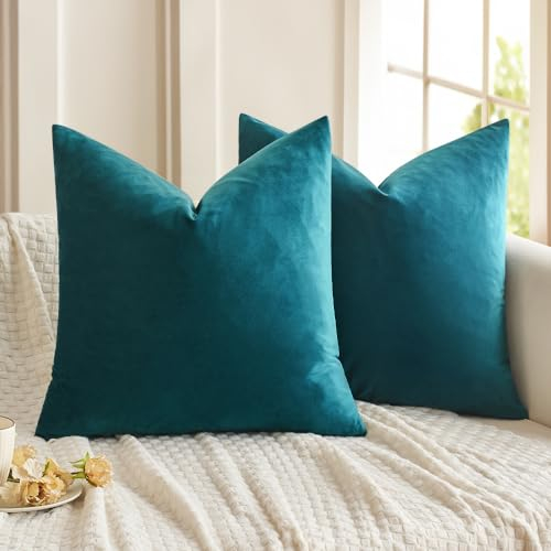 MIULEE 2er Set Samt Kissenbezug Kissenhülle Zierkissenbezug Dekorative Dekokissen Couchkissen Sofakissen Kopfkissenbezug Wurfkissenbezug Deko Bezug für Schlafzimmer Büro 45x45 cm Türkis