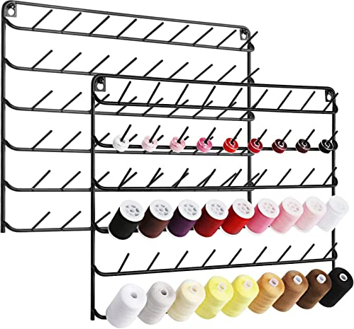 YBING 2er Set 54 Spulen Nähgarnhalter, Garnhalter/Fadenhalter Organizer, Metallständer zum Organisieren zum Aufhängen für Stickerei, Quilten, Nähen(Schwarz) 54-Spool Sewing Thread Holder Organizer