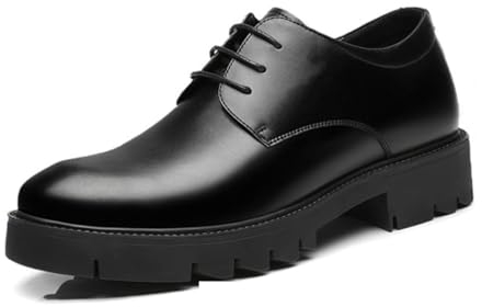VIBLiSS Aufzugsschuhe Für Herren, 10 cm Höhenerhöhende Lederschuhe, Formelle Abendschuhe, Schwarzes Echtes Leder, 3,93 Zoll Größer,Black 10cm,42 EU