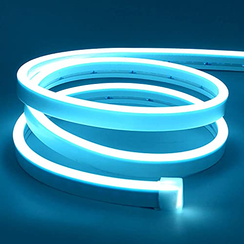 Lamomo LED Strip Eisblau, 12V 5M LED Lichtband, Wasserdicht Neon LED Streifen, DIY Flexibel Ledband für Innen Aussenbereich Heim Küche Deko（Netzadapter nicht enthalten）